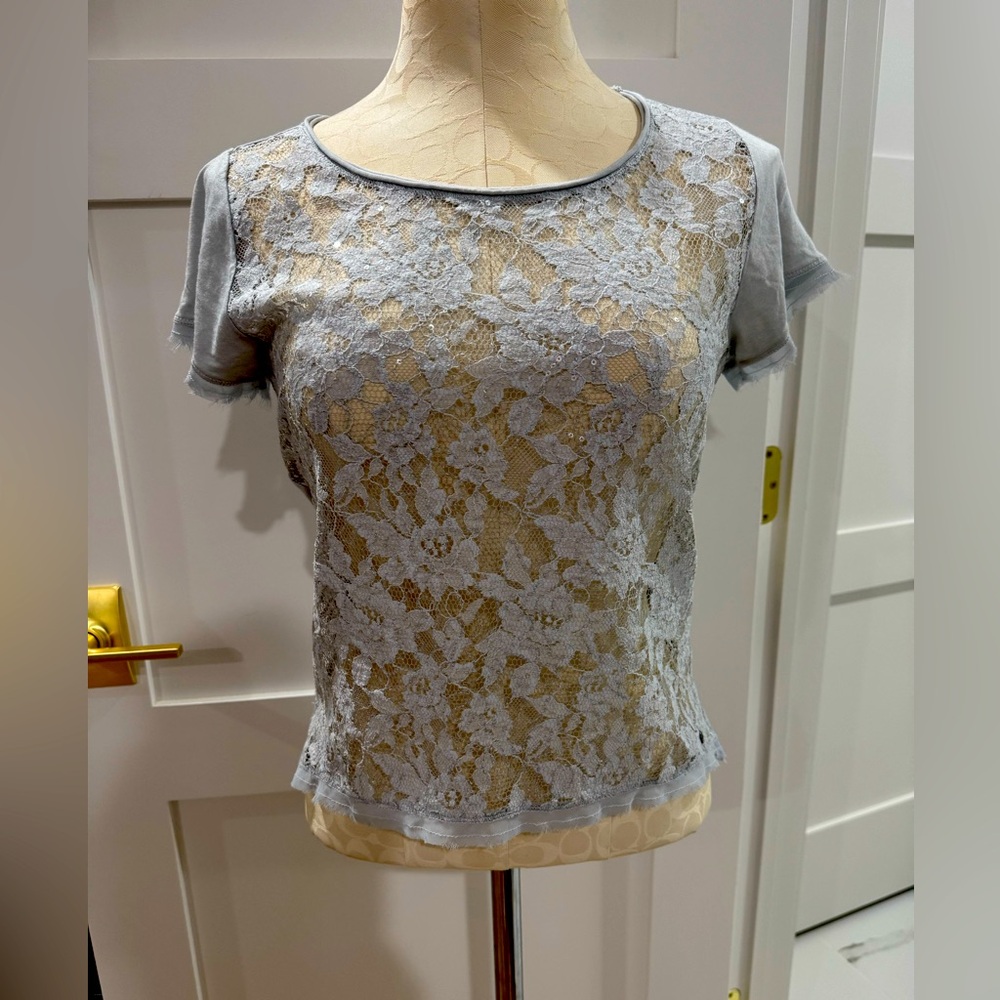 Abercrombie & Fitch Elegant Lace Overlay Gray Top